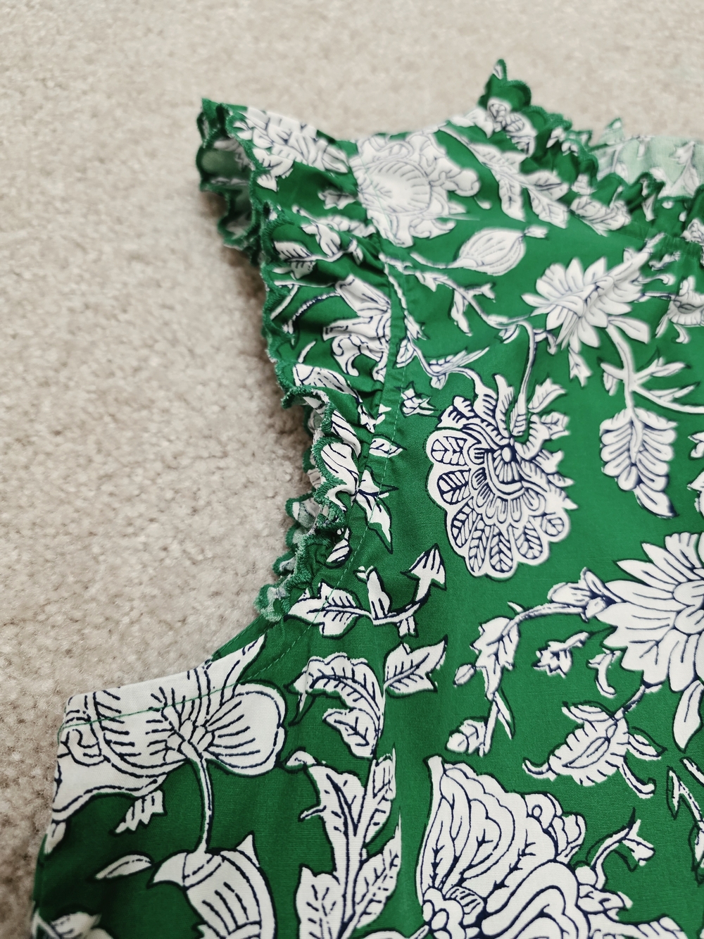 J.Crew Green Floral Sleeveless Ruffle Neck Top Size L 100% Cotton - Picture 6 of 12